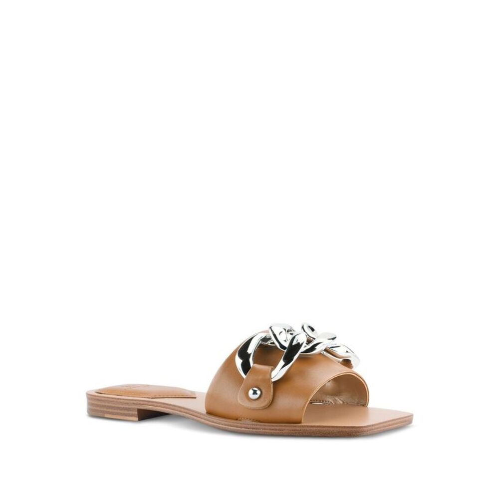 MARC FISHER Womens Beige Chunky Chain Rosely Slip On Leather Slide Sandals 5.5 M
